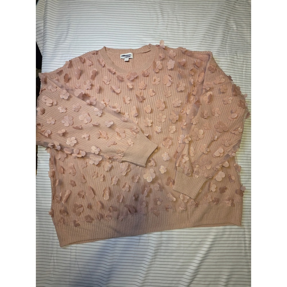 1029 Cato Col. Blush Pink 3D Floral Applique Crew Neck Sweater Plus Size 26/28W